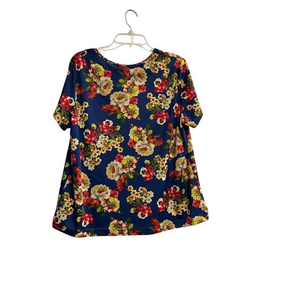 BLAIR Women's Multicolored Floral Round Neck Short Sleeve Top Size‎ XL